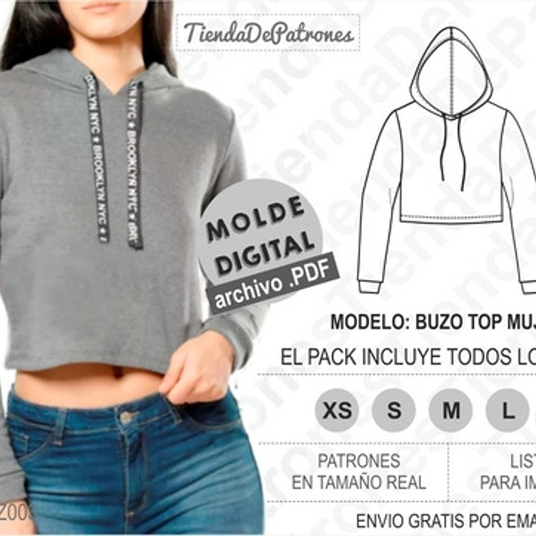 Moldes Patrones Imprimibles Polerón Top Mujer Talles Xs Al Xl 1