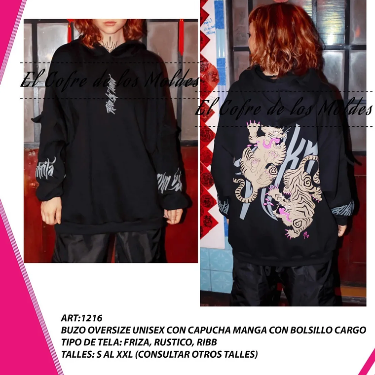 Molde Digital Polerón Oversize Manga Con bolsillo, Talles S A Xxl 1