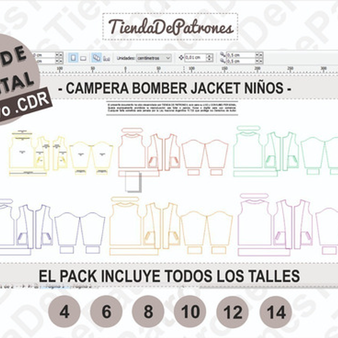 Molde Coreldraw Chaqueta Niños Bomber Jacket Talles 4 Al 14 3