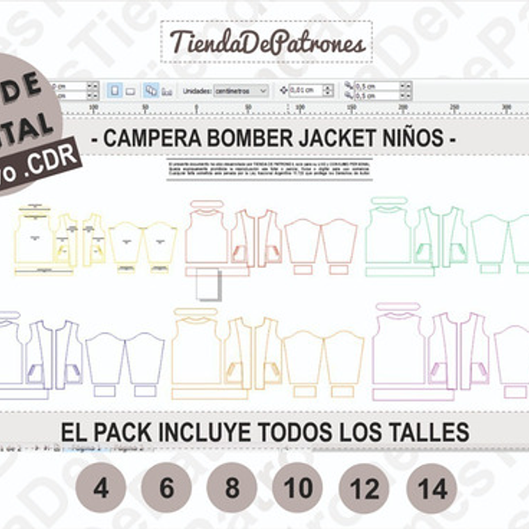 Molde Coreldraw Chaqueta Niños Bomber Jacket Talles 4 Al 14 3
