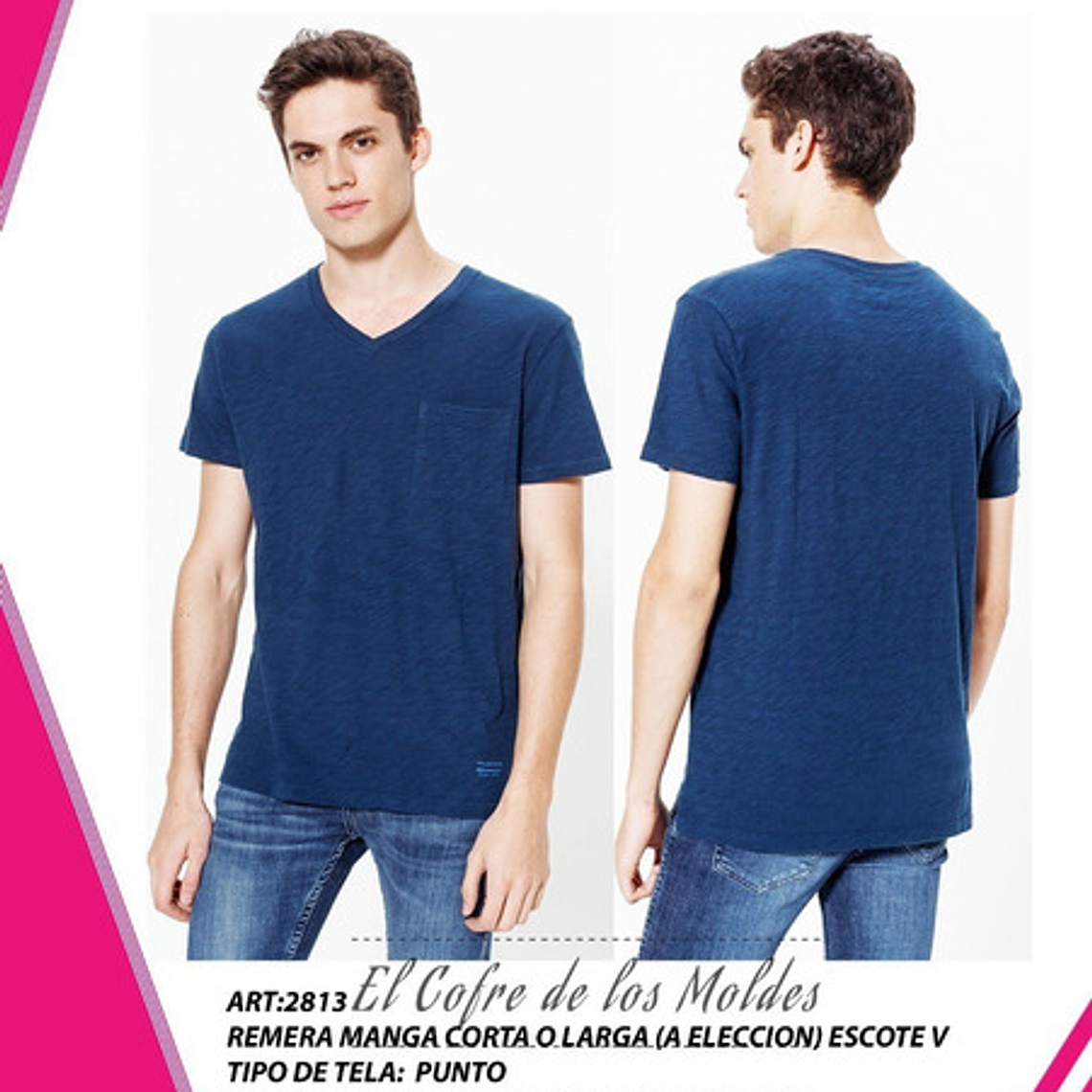 Molde Digital Polera Manga Corta Cuello V, Talles S A Xxl 1