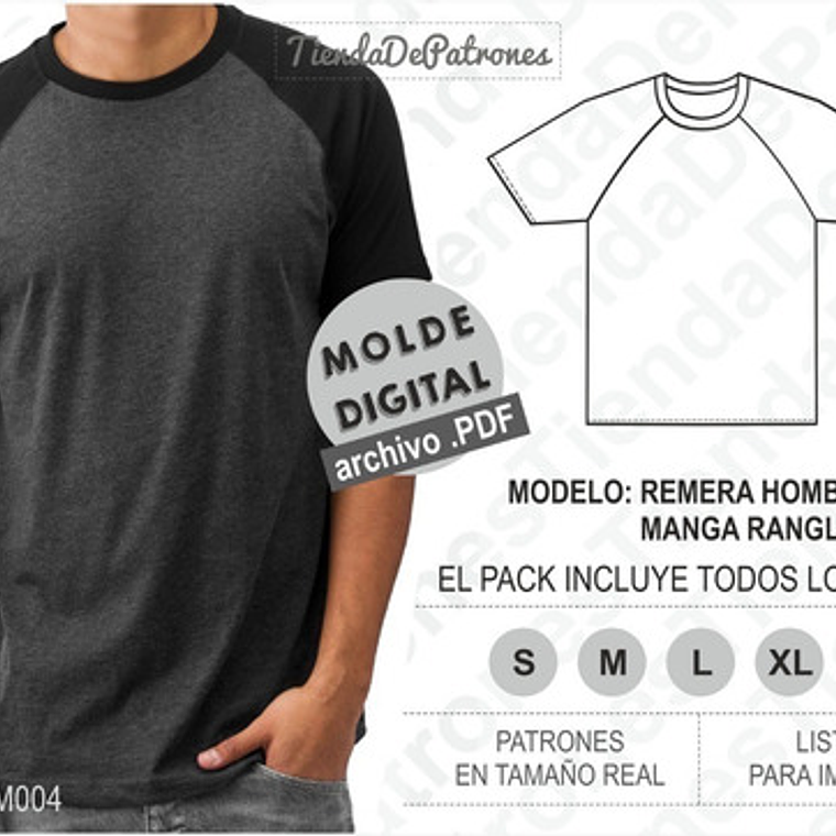 Molde Patron Imprimible Polera Hombre Manga Ranglan S Al Xl 2