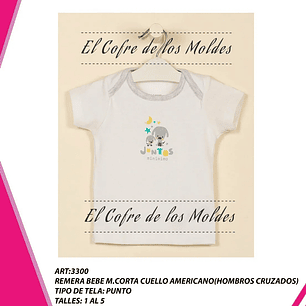 Molde Digital Polera Bebe Cuello Americano, Talles 1 Al 5