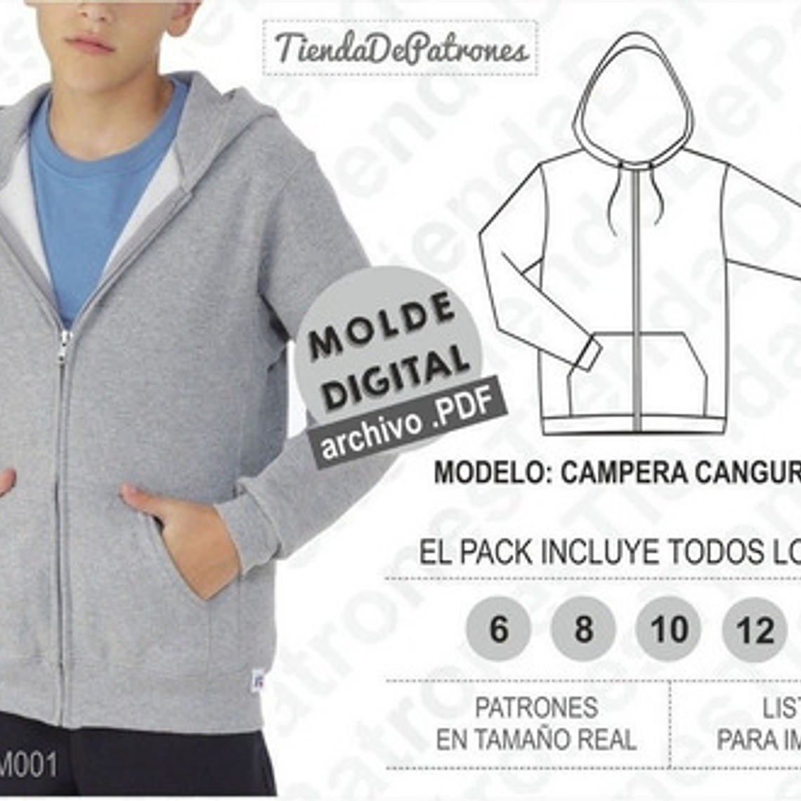 Molde Patron Imprimible Chaqueta Canguro Niños Talles 6 Al 14 2