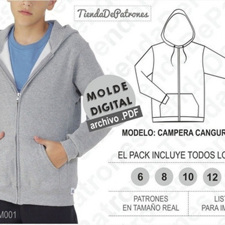 Molde Patron Imprimible Chaqueta Canguro Niños Talles 6 Al 14 2
