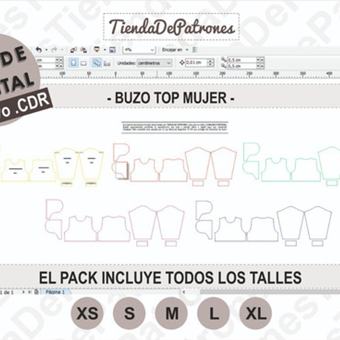 Molde Patron Coreldraw Polerón Top Mujer Del Xs Al Xl 3