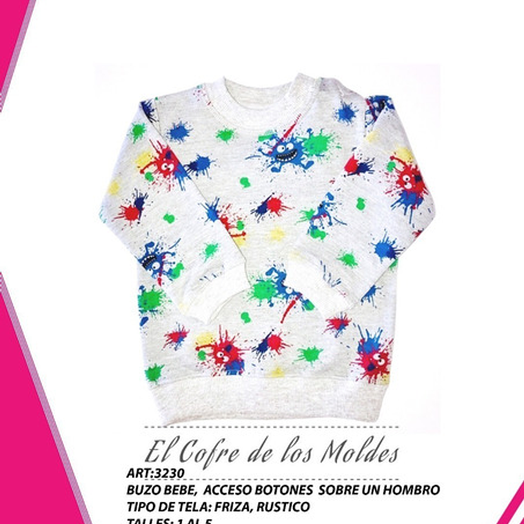 Molde Digital Polerón Bebe Abertura 1 Hombro,pack Talles 1 Al 5 1