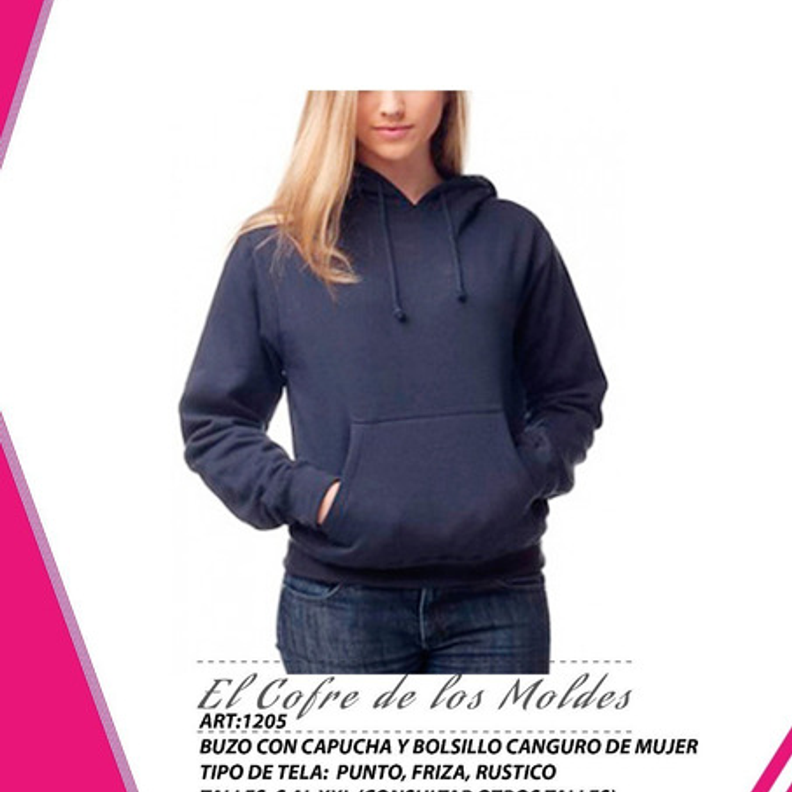 Molde Digital Polerón Buzo Capucha Y Bolsillo Mujer Pack 5 Talles! 1