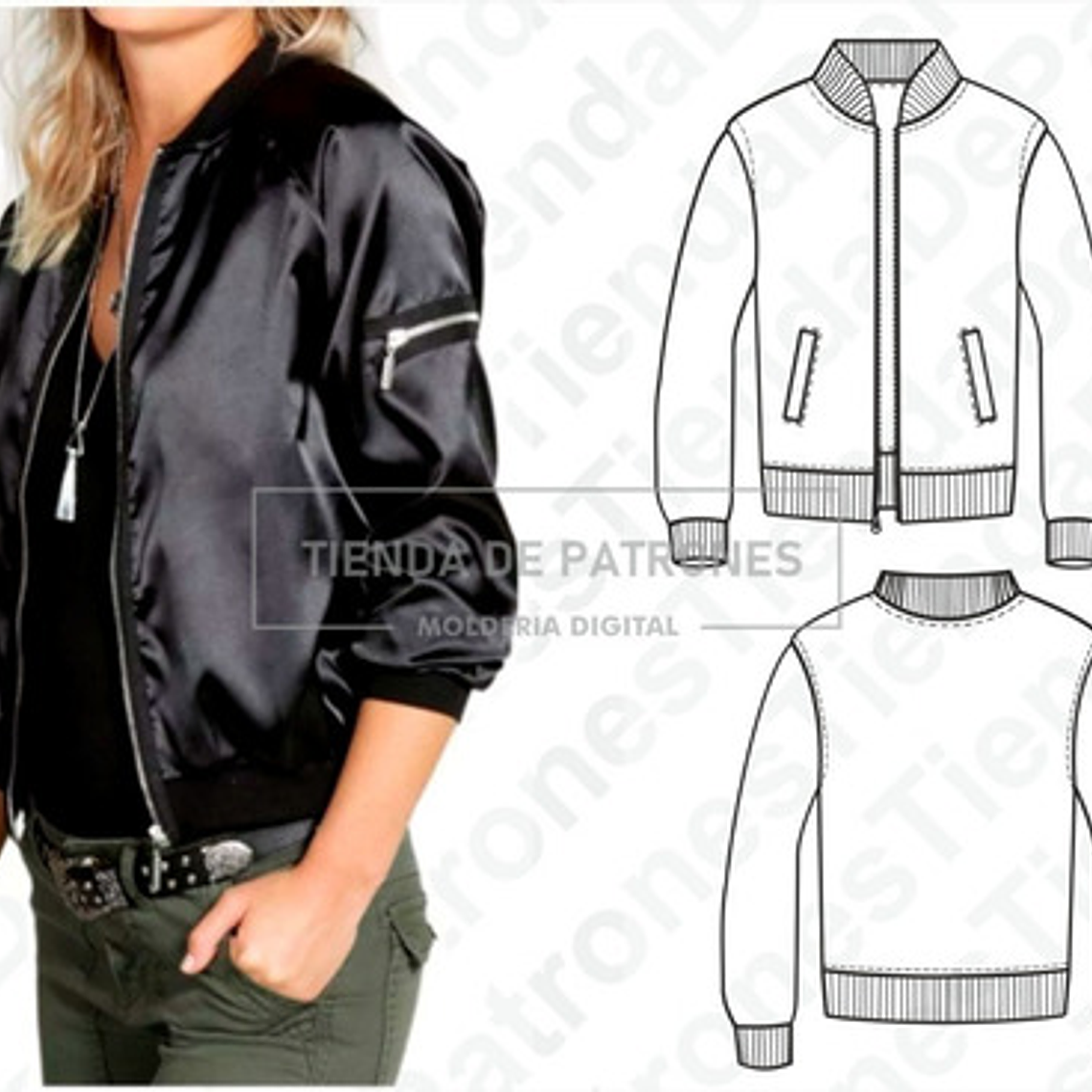 Molde Patron Coreldraw Chaqueta Bomber Jacket Mujer 38 Al 44 1