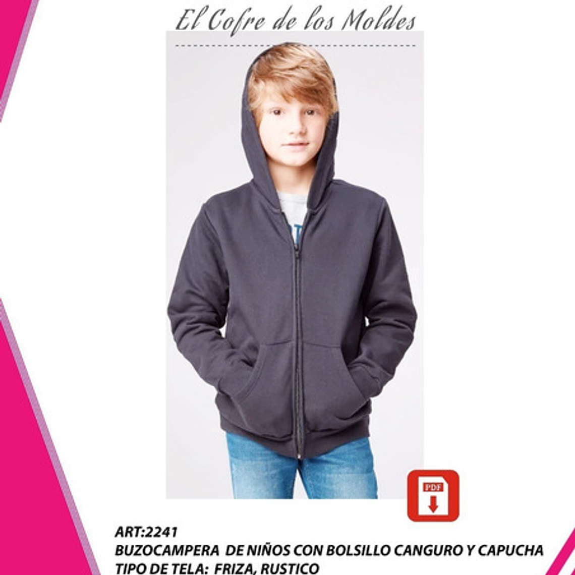 Molde Digital Chaqueta Buzo C/capucha Niños Pack Talles 2 A 16 1