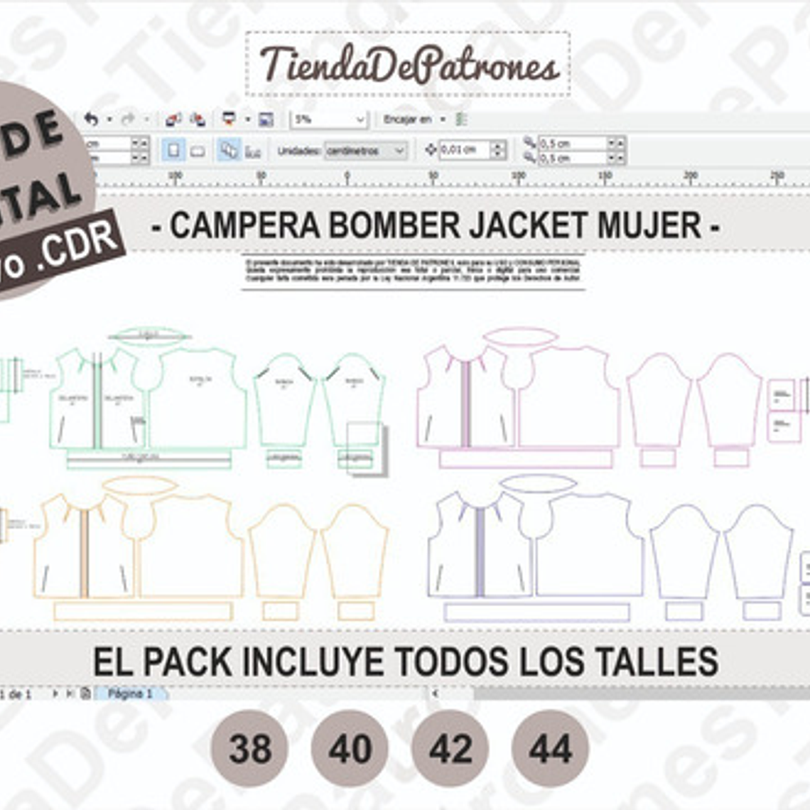 Molde Patron Coreldraw Chaqueta Bomber Jacket Mujer 38 Al 44 3