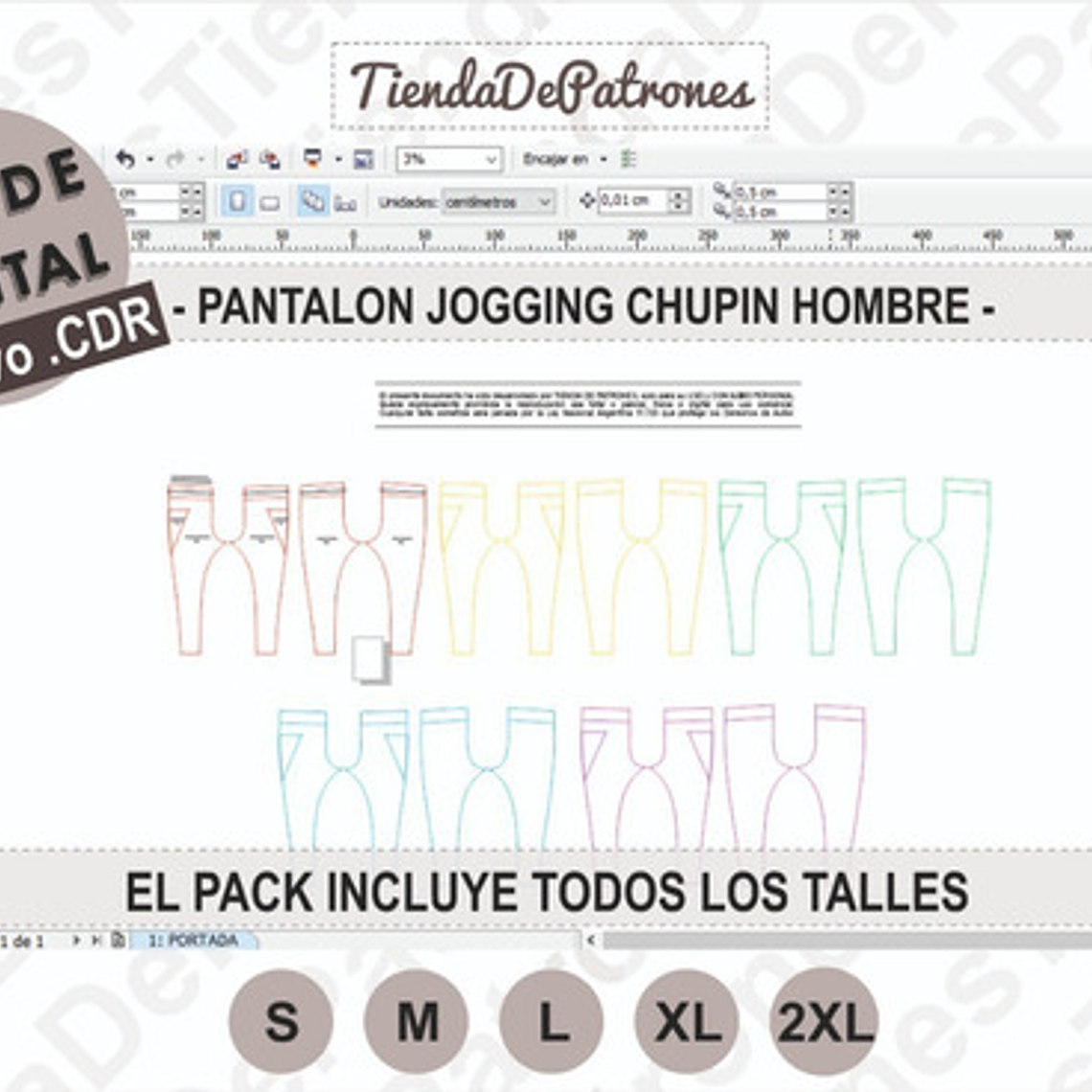 Molde Patrón Coreldraw Jogger Chupin Hombre Del S Al 2xl 3