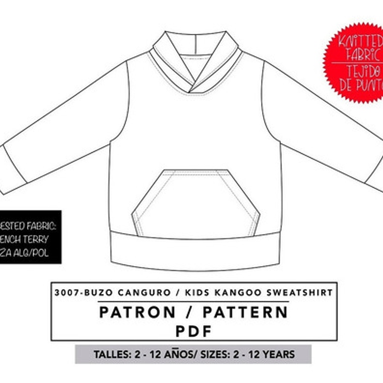 Molde De Costura, Patron Polerón De Nene Canguro, Imprimible 1