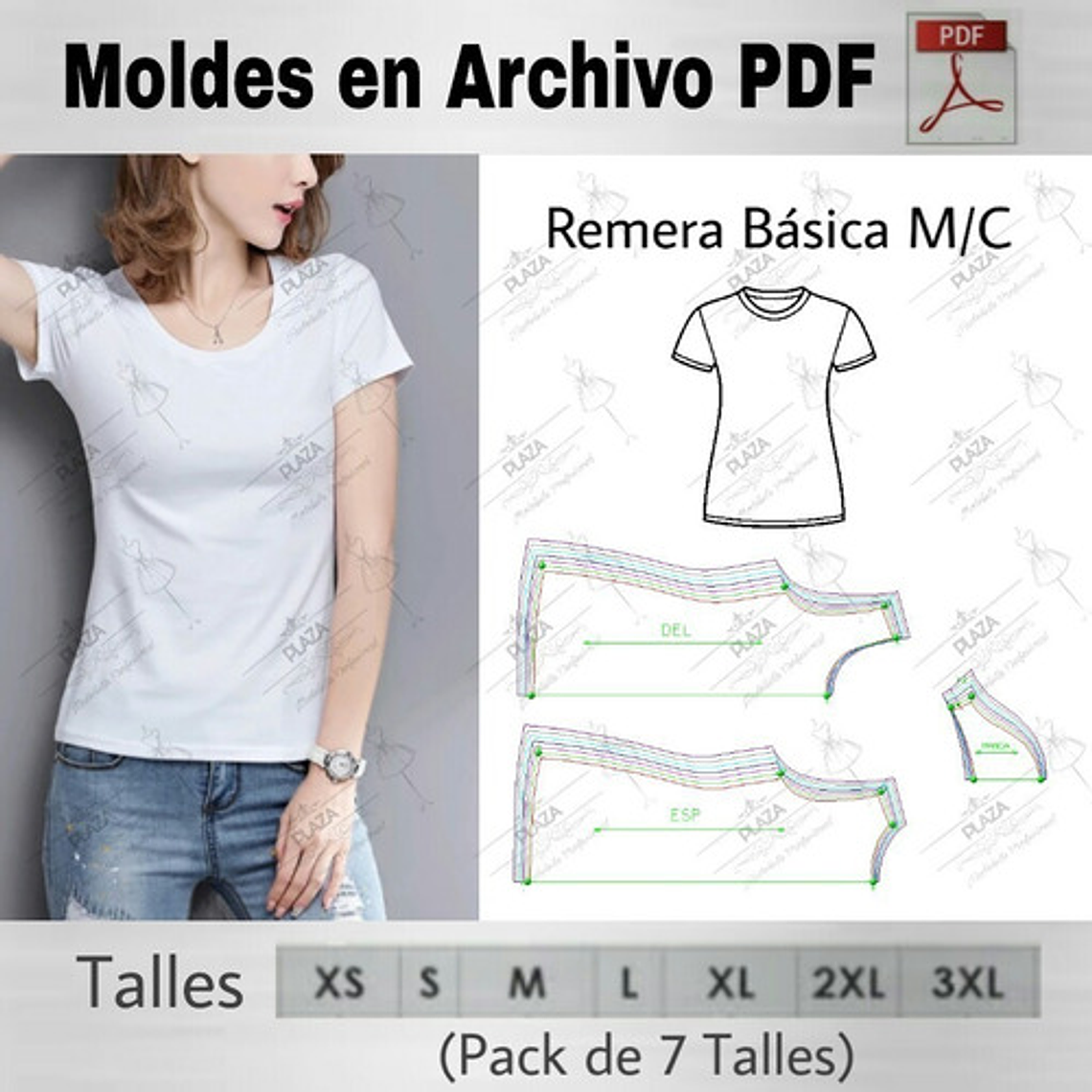Moldes Patrones Imprimibles Polera Basica Mc Diy Xs Al 3xl 1