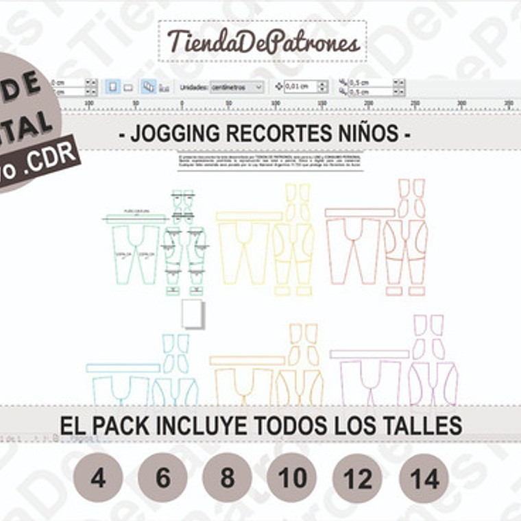 Molde Patron Coreldraw Jogger Niños Recortes Talles 4 Al 14 2