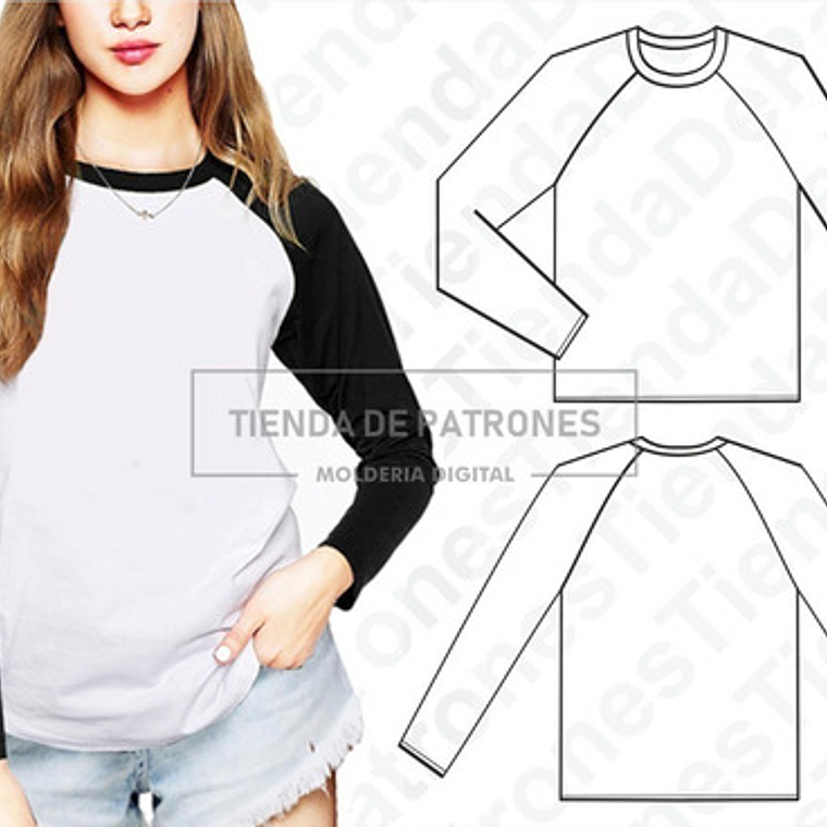 Molde Patron Coreldraw Polera Mujer Manga Ranglan S Al 2xl 1