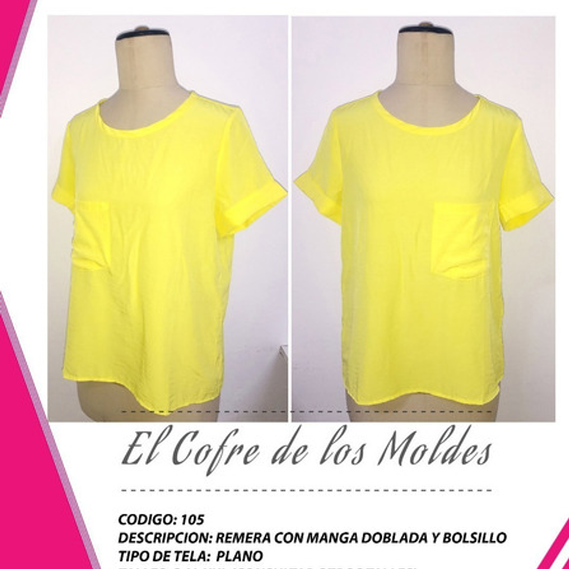 Molde Digital Polera Manga Arremangada, pack Talles S A Xxl 1