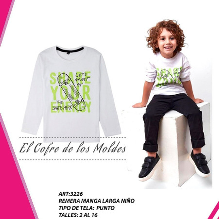 Molde Digital Polera Manga Larga Niños Pack Talles 2 Al 16 1