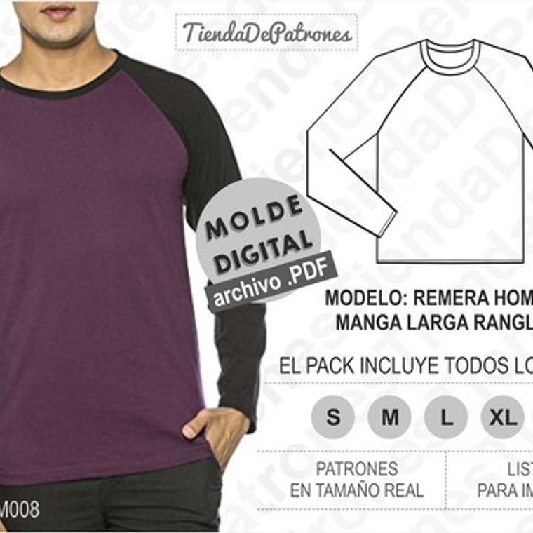 Moldes Patrones Polera Hombre Manga Larga Ranglan S Al 2xl 1