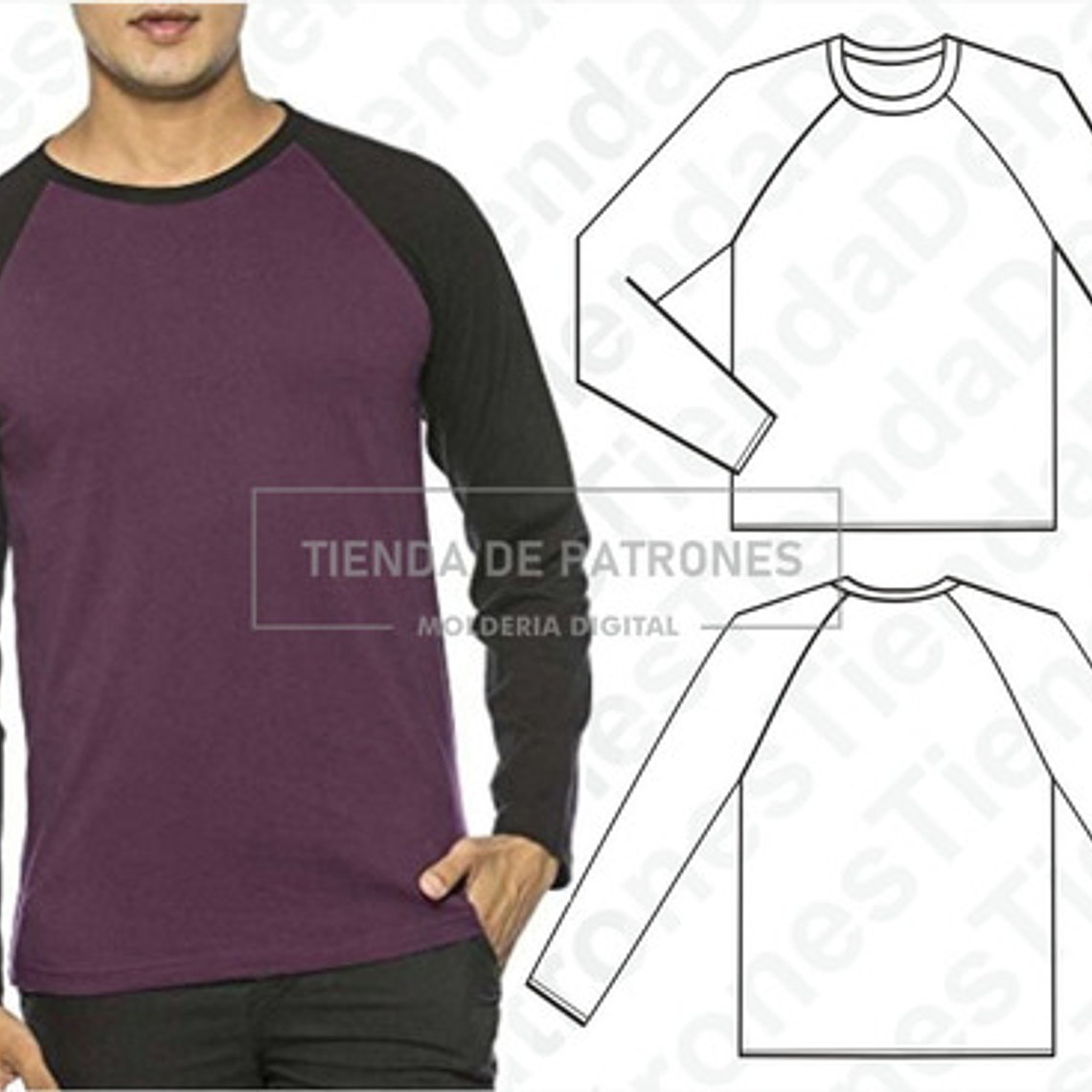 Moldes Patrones Polera Hombre Manga Larga Ranglan S Al 2xl 2