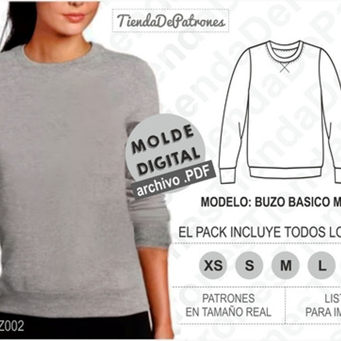 Moldes Patrones Polerón Cuello Redondo Mujer Talle Del Xs Al Xl 2