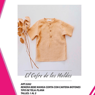 Molde Digital Polera Bebe Con abotonadura, Pack Talles 1 Al 5