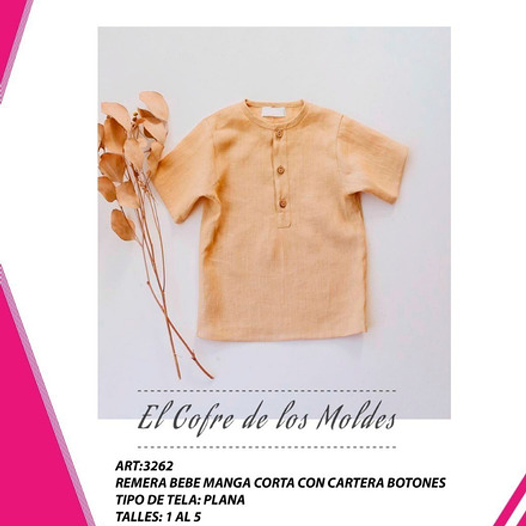 Molde Digital Polera Bebe Con abotonadura, Pack Talles 1 Al 5 1