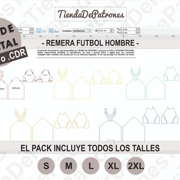 Molde Patrón Coreldraw Polera Futbol Hombre Del S Al 2xl 3