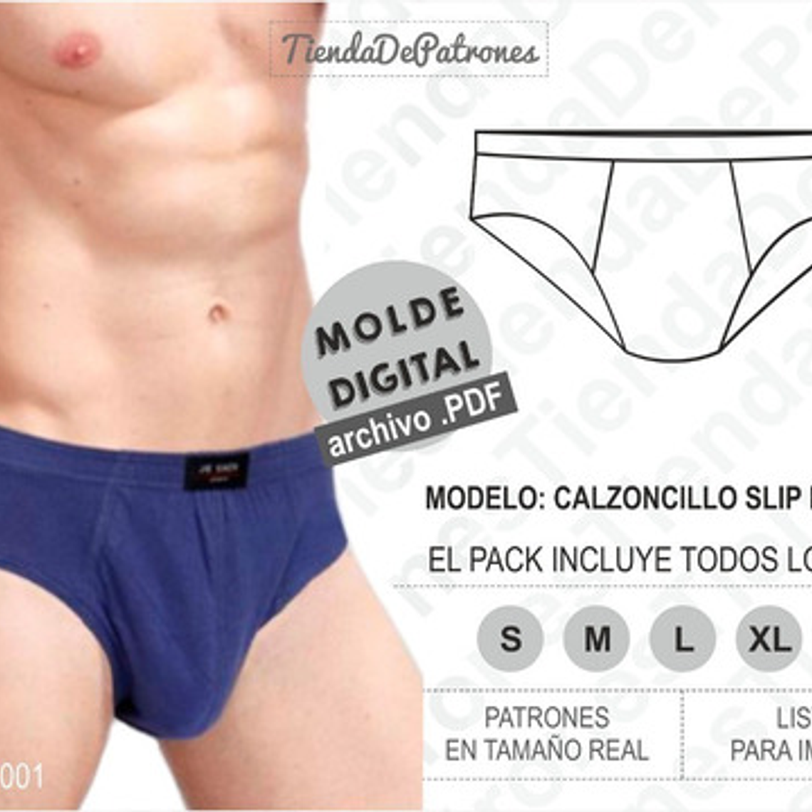 Molde Patron Imprimible Interior Slip Hombre Del S Al 2xl 2