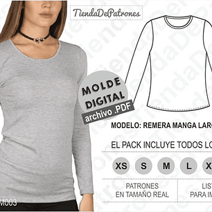 Moldes Patrones Polera Manga Larga Mujer Talle Xs Al 2xl