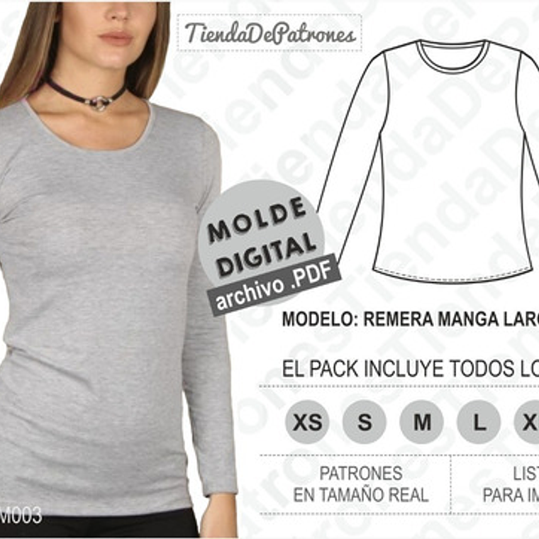 Moldes Patrones Polera Manga Larga Mujer Talle Xs Al 2xl 1