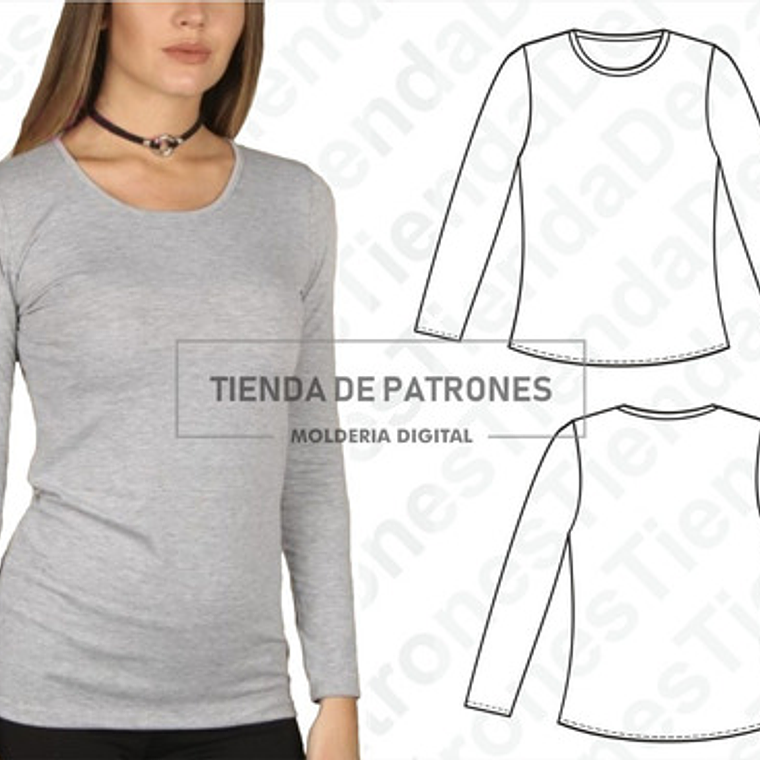 Moldes Patrones Polera Manga Larga Mujer Talle Xs Al 2xl 2