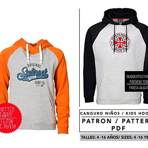 Molde De Costura, Patron Polerón Canguro Niños, Imprimible