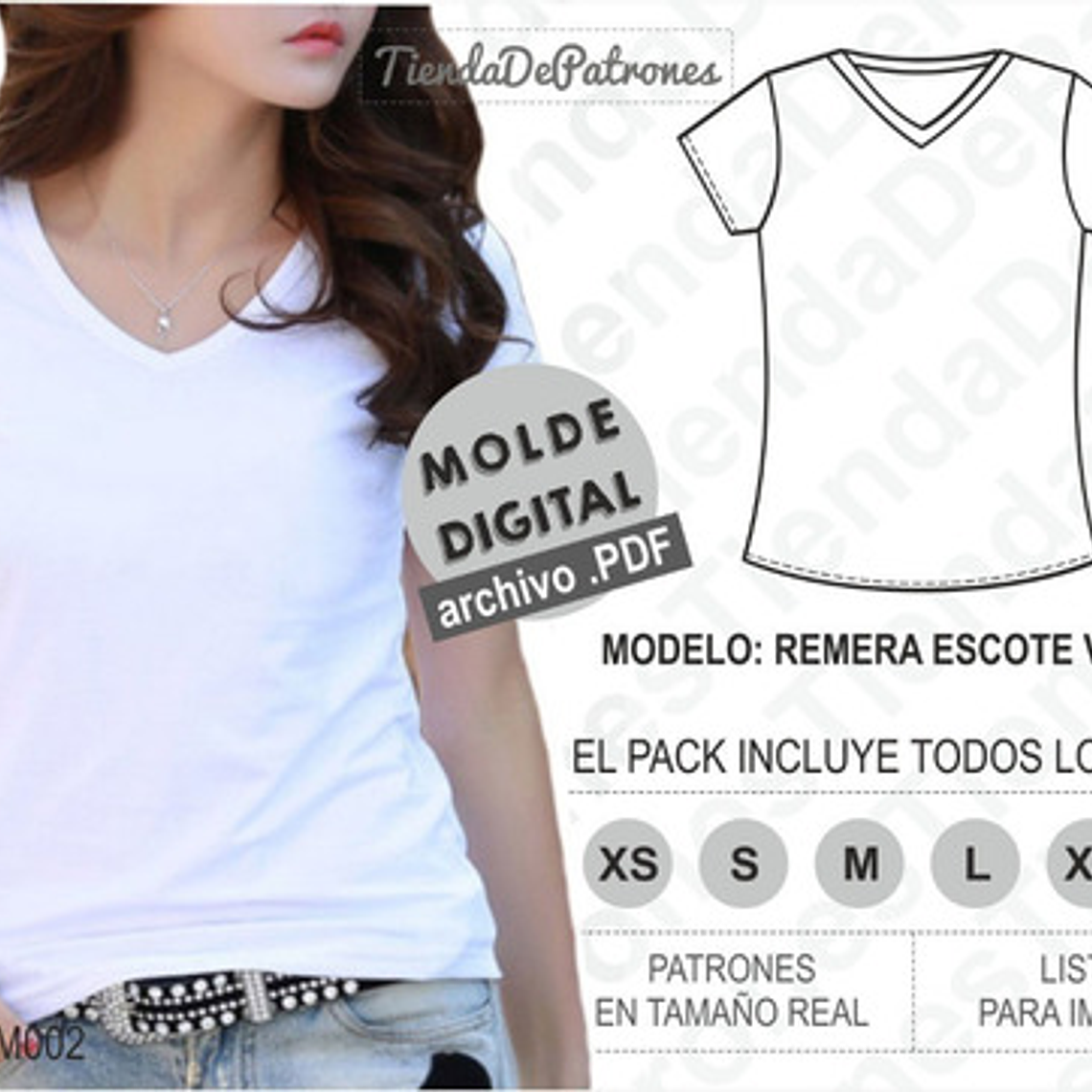 Molde Imprimible Polerón Escote V Mujer Talles Del Xs Al 2xl 2