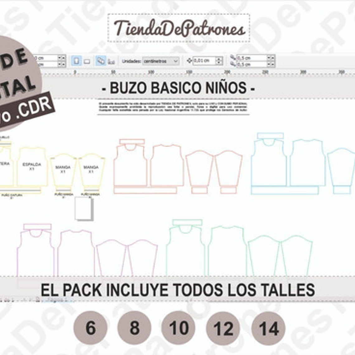 Molde Patron Coreldraw Polerón Basico Niños Talles 6 Al 14 3