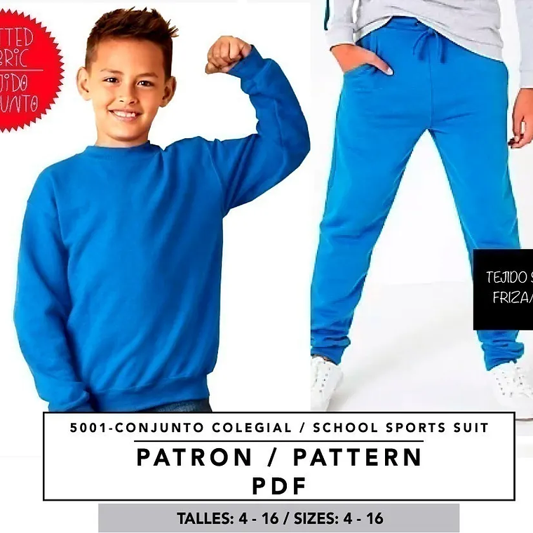 Molde De Costura, Patron Jogging Escolar Niños , Imprimible 1