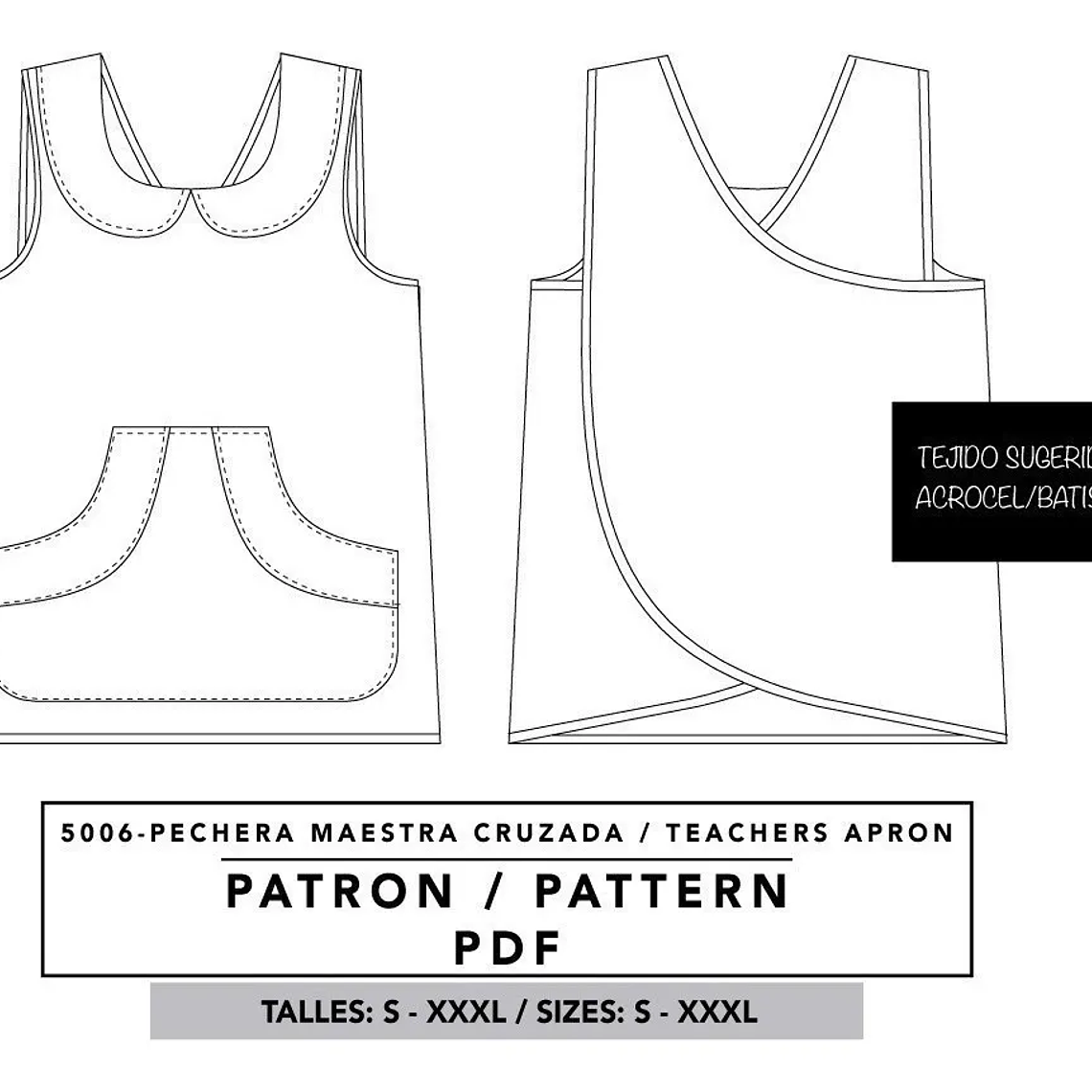 Molde De Costura, Pechera Escolar Adultos, Delantal Simple 1