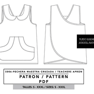 Molde De Costura, Pechera Escolar Adultos, Delantal Simple