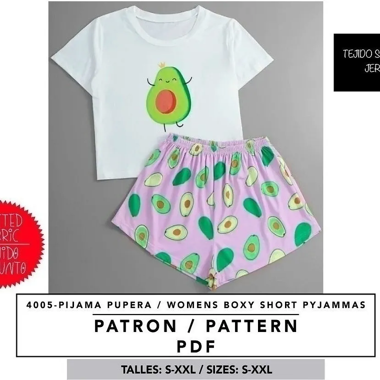 Molde De Costura, Patron Pijama Pupera Dama , Imprimible 1