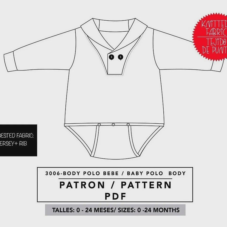 Molde De Costura, Patron Body Polo Bebe , Imprimible 1