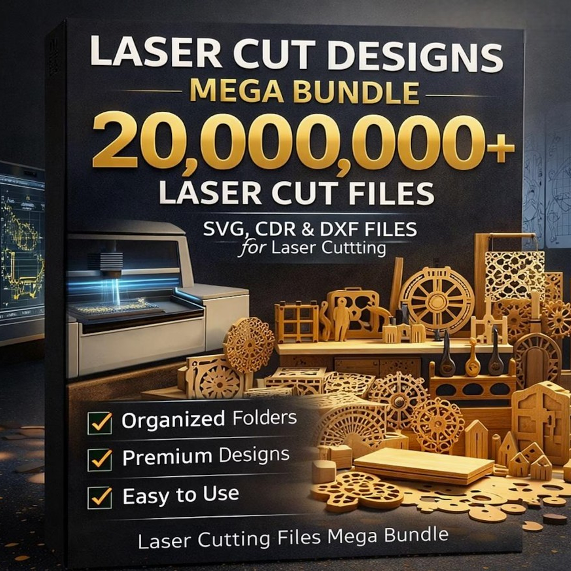Mega bundle of over 20,000,000 laser cutting and engraving files / SVG DXF CNC / Lightburn and CorelDRAW / CO2 and fiber / commercial use 1