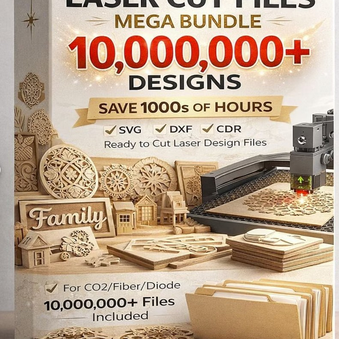 Mega paquete de más de 10 000 000 de archivos de corte y grabado láser / SVG DXF CNC / Lightburn y Coreldraw / CO2 y fibra / uso comercial 1