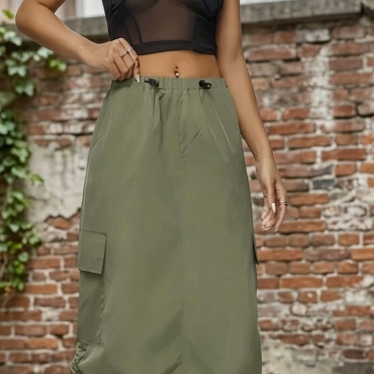 Molde Digital Falda Larga Cargo Con Jareta, Talles S Al Xxl 3