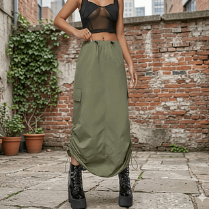 Molde Digital Falda Larga Cargo Con Jareta, Talles S Al Xxl