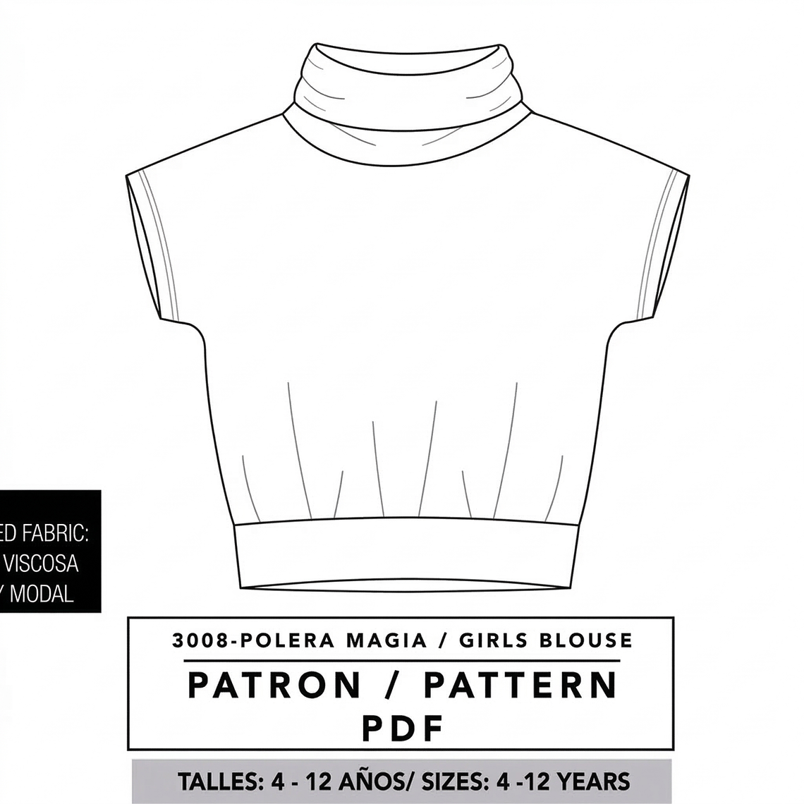 Molde De Costura, Patron Polera Cuello Alto M/corta Nena, Imprimible 1