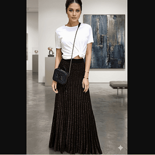 Molde Digital Falda Larga Plisada Con cintura, Talles S Al Xxl