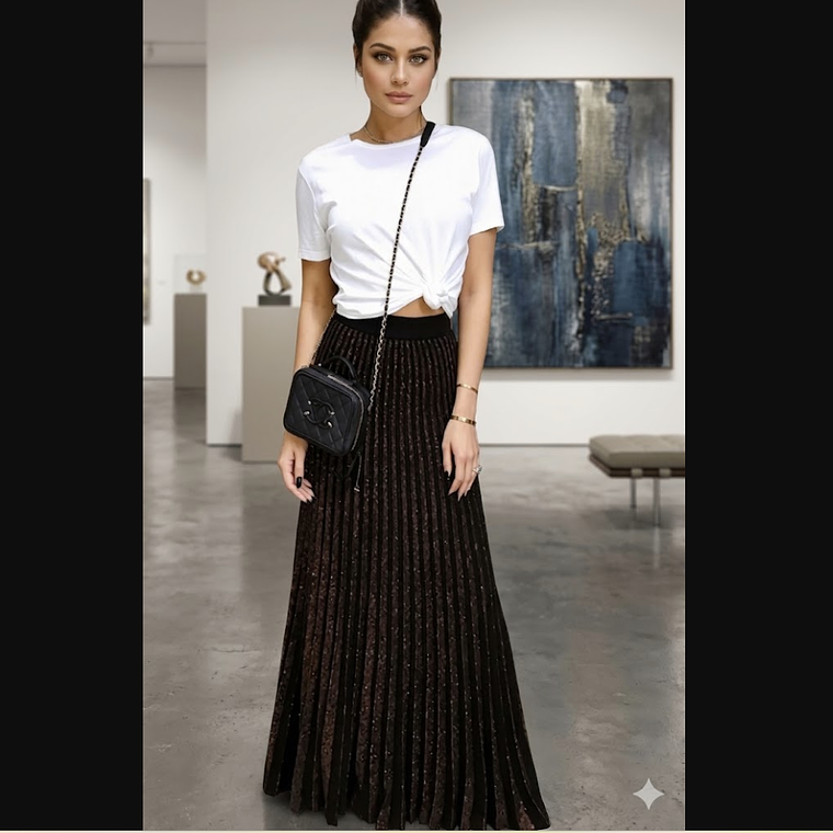 Molde Digital Falda Larga Plisada Con cintura, Talles S Al Xxl 1