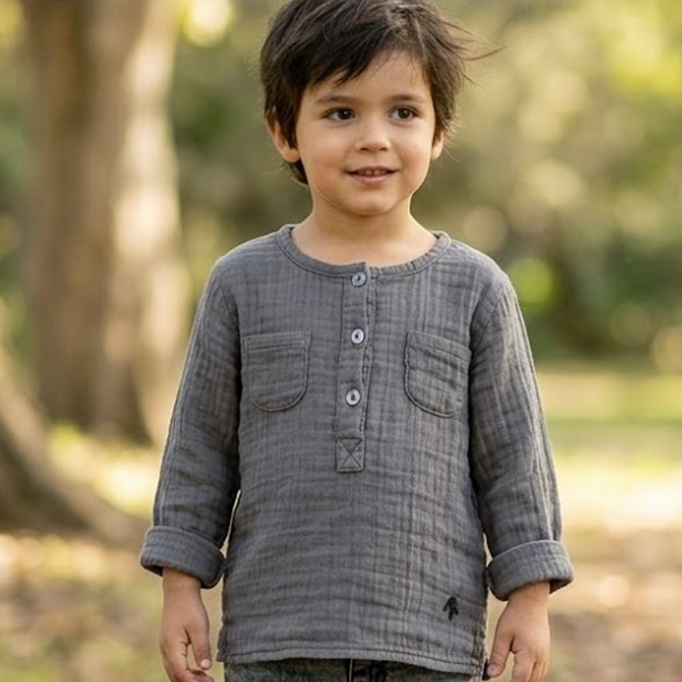 Molde Digital Remera Bebe Manga larga con abotonadura, Talles 6 A 8 2