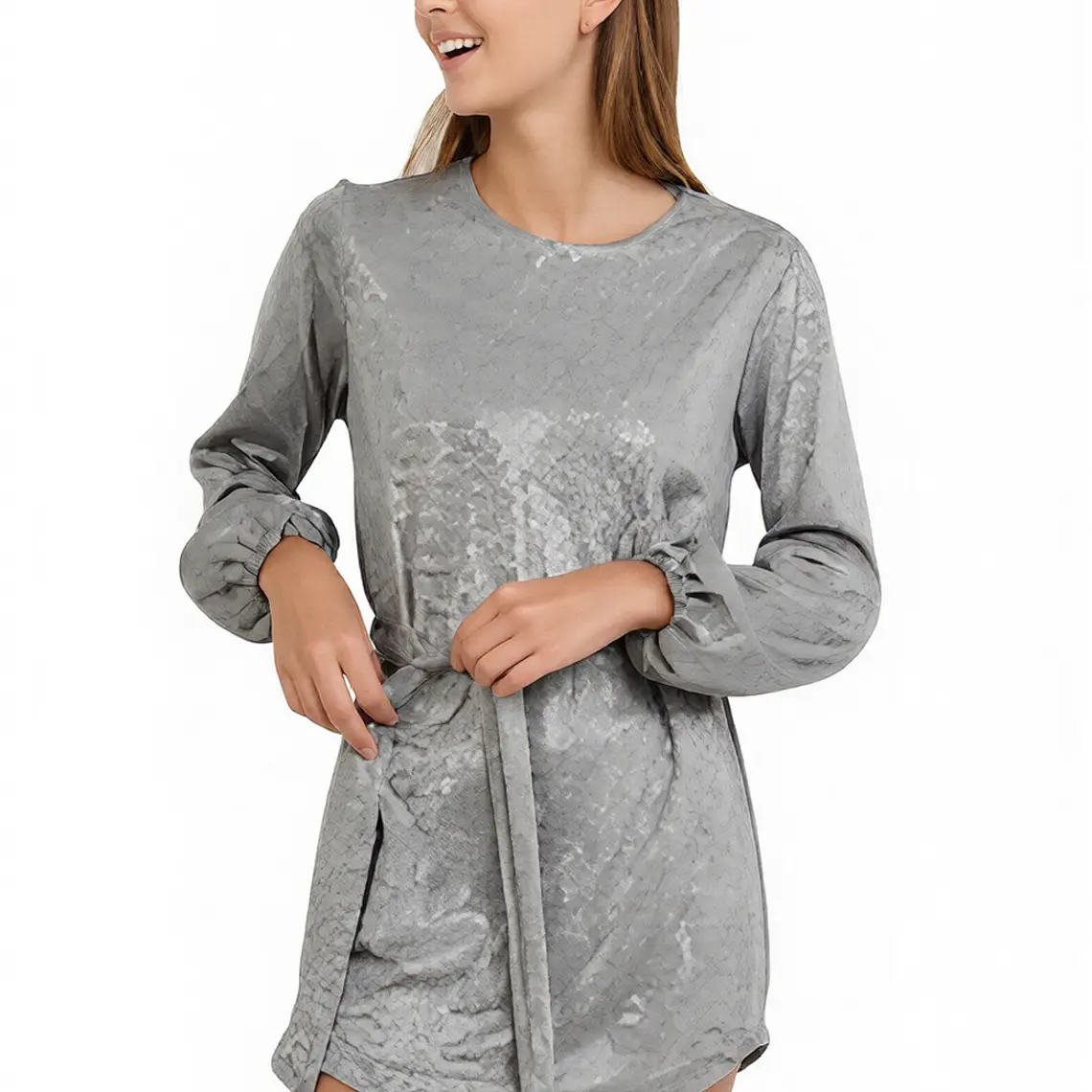 Molde Digital Vestido Con lazo y Manga Abullonada, talles S A Xxl 1