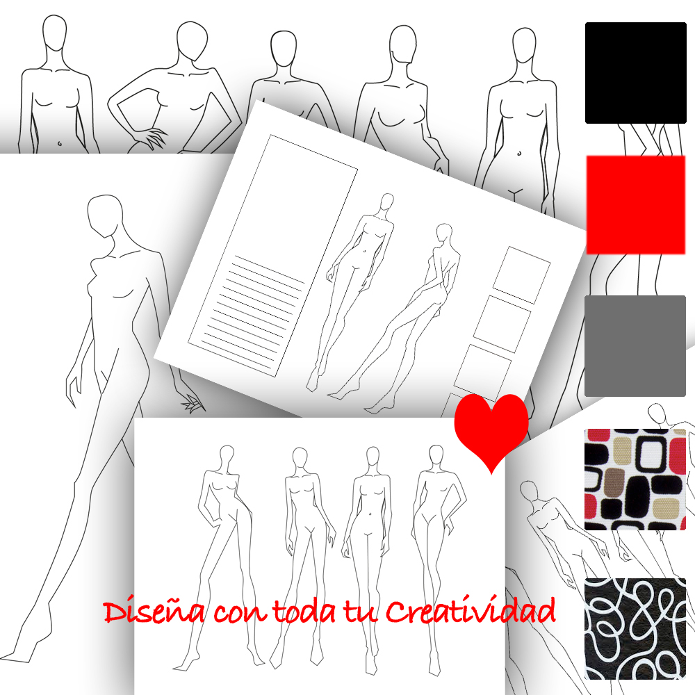 Set de Bocetos de Moda para Imprimir y Diseñar